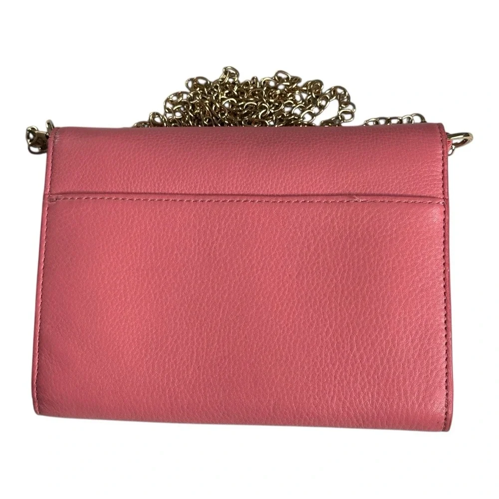 Without Tory Burch Robinson Dark  Pink Leather Chain Wallet Gold Hardware